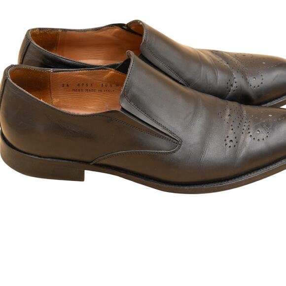 Johnston Murphy Black Leather Handcrafted Italy Brogue Loafers Mens 10 M Dress - Picture 1 of 10